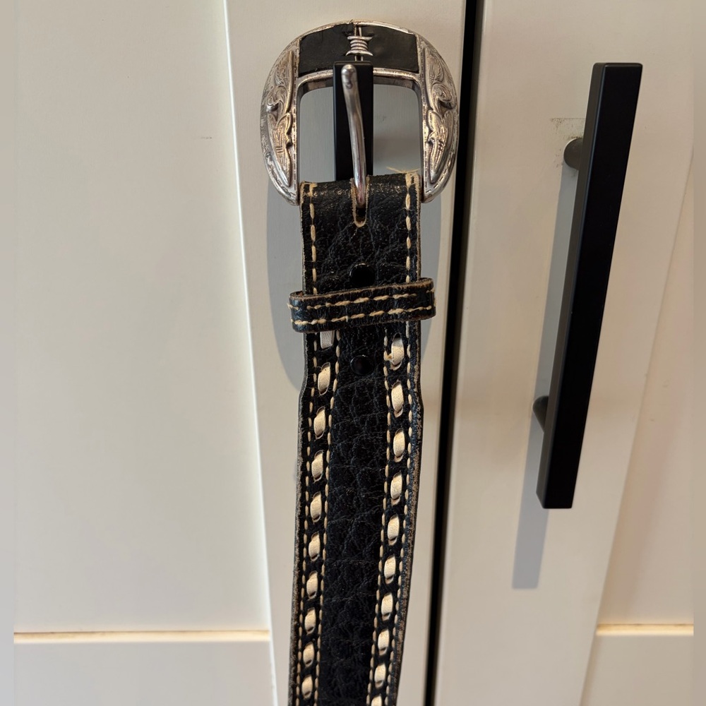 Justin Black Elephant Leather Belt with Silver Buckle